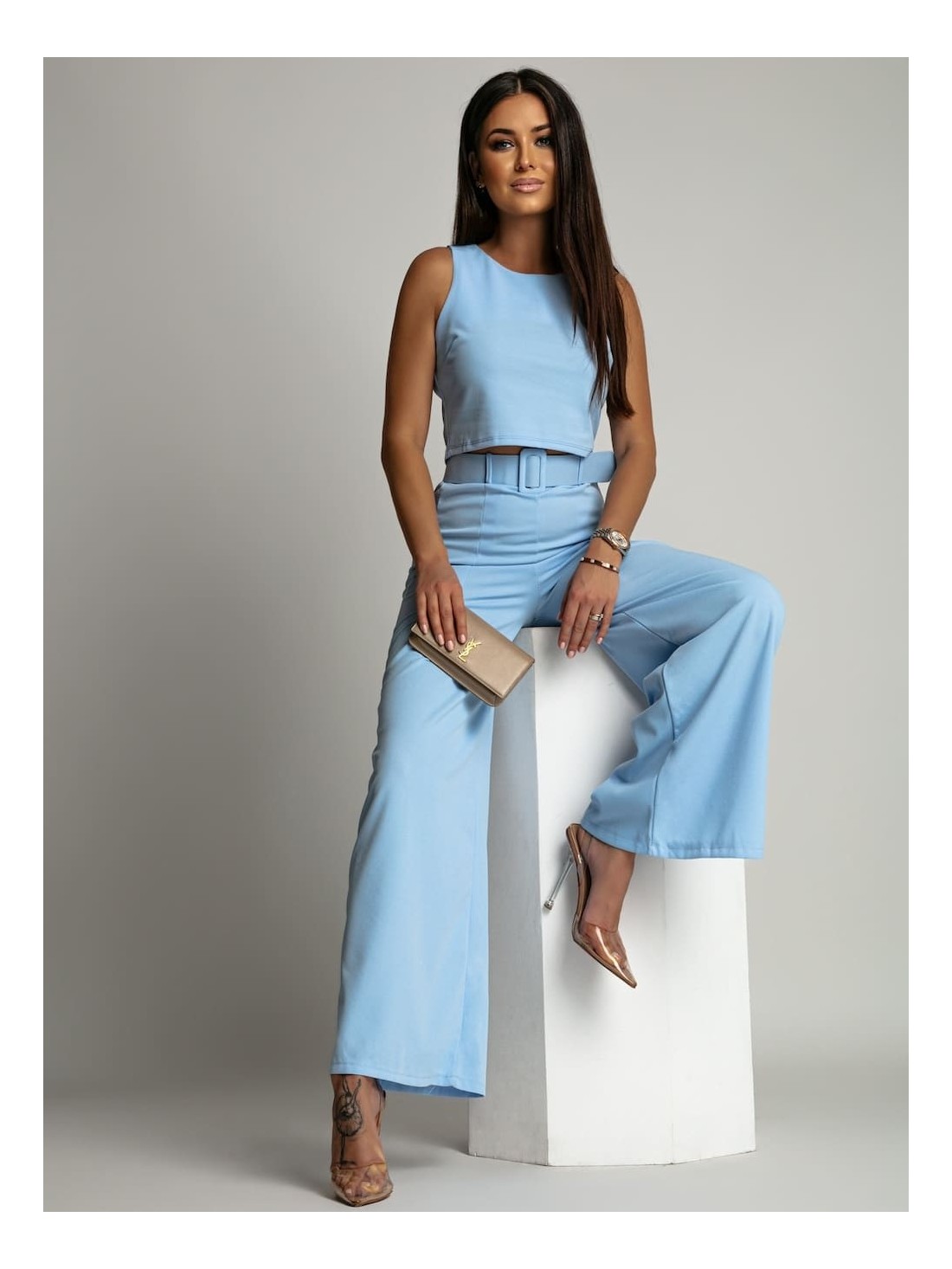 2-piece set, wide pants and blue blouse AZRHP3868